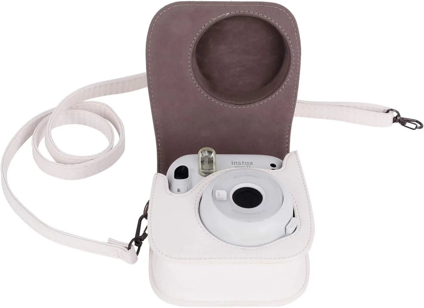 Phetium Instant Camera Case Compatible with Instax Mini 11/12,PU Leather Bag with Pocket and Adjustable Shoulder Strap (White)