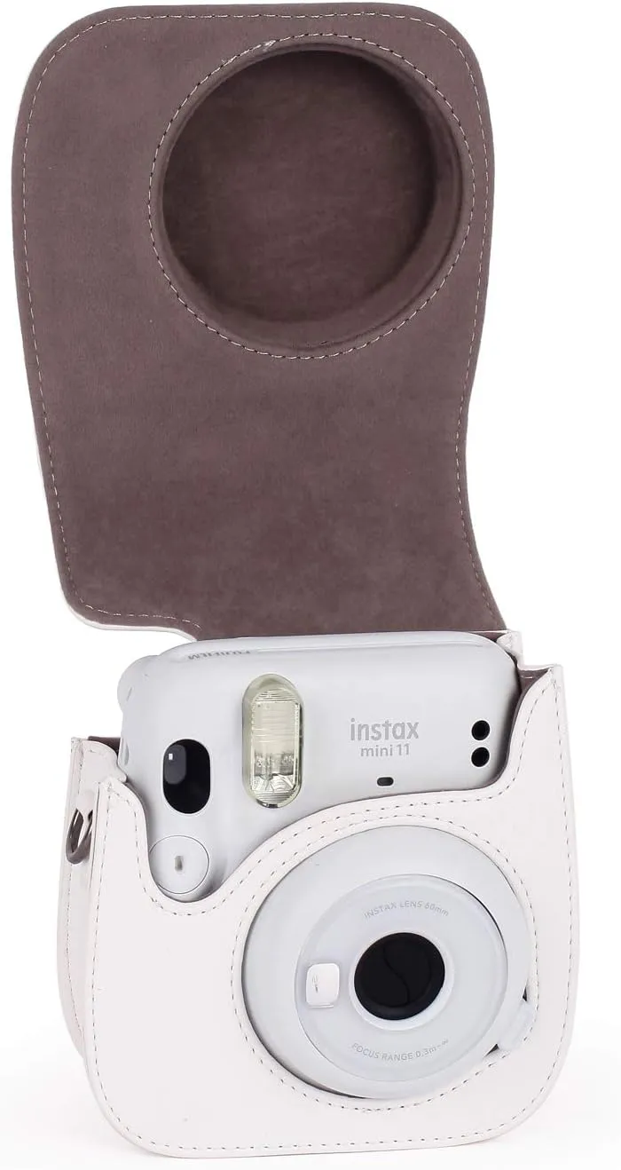 Phetium Instant Camera Case Compatible with Instax Mini 11/12,PU Leather Bag with Pocket and Adjustable Shoulder Strap (White)
