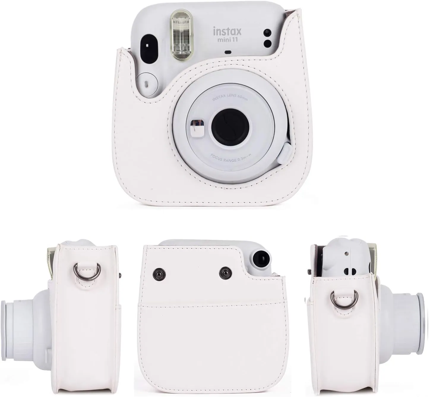 Phetium Instant Camera Case Compatible with Instax Mini 11/12,PU Leather Bag with Pocket and Adjustable Shoulder Strap (White)