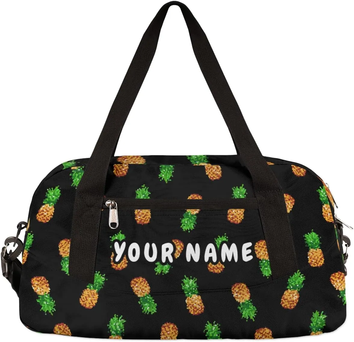 Pineapple Personalized Kids Duffel Bag for Girls Boys, Pineapple Debris Custom Name Dance Bag Overnight Small Duffel Bag Carry On Weekend Sports Travel Bag for School Practice Gymnastics Ballet