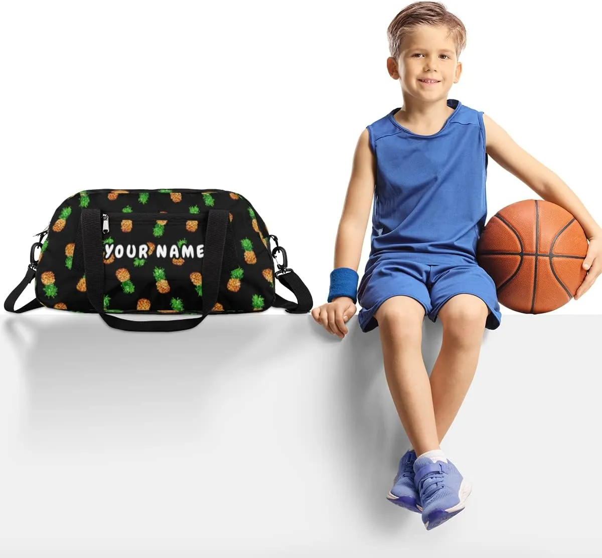Pineapple Personalized Kids Duffel Bag for Girls Boys, Pineapple Debris Custom Name Dance Bag Overnight Small Duffel Bag Carry On Weekend Sports Travel Bag for School Practice Gymnastics Ballet