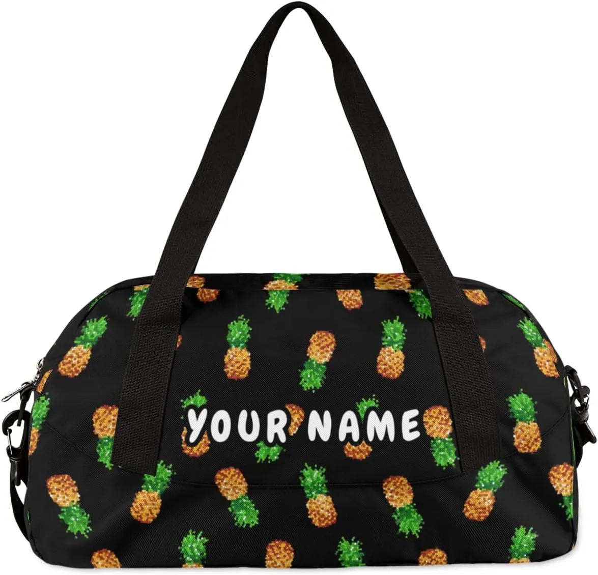 Pineapple Personalized Kids Duffel Bag for Girls Boys, Pineapple Debris Custom Name Dance Bag Overnight Small Duffel Bag Carry On Weekend Sports Travel Bag for School Practice Gymnastics Ballet