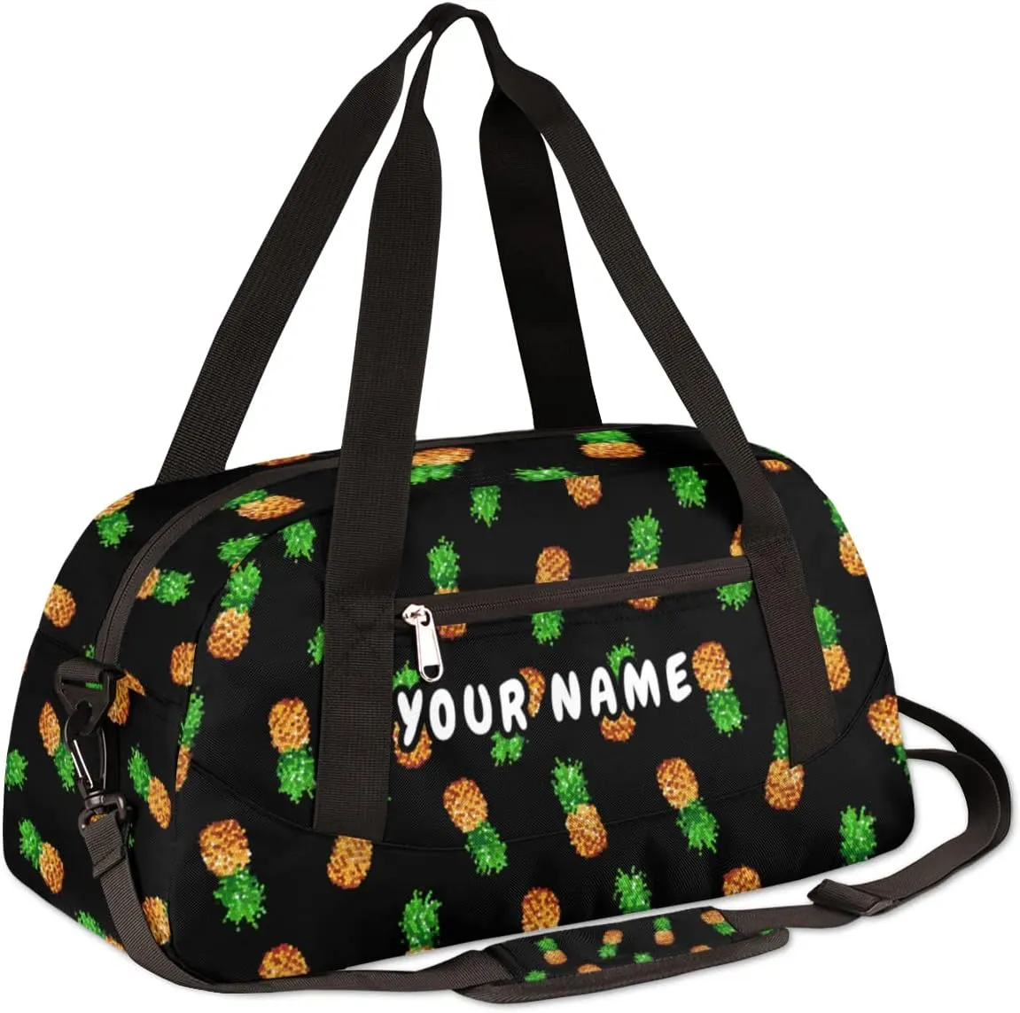 Pineapple Personalized Kids Duffel Bag for Girls Boys, Pineapple Debris Custom Name Dance Bag Overnight Small Duffel Bag Carry On Weekend Sports Travel Bag for School Practice Gymnastics Ballet