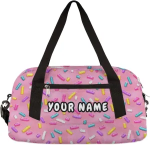 Pink Doughnut Candy Personalized Kids Duffel Bag for Girls, Doughnut Debris Custom Name Dance Bag Overnight Small Duffel Bag Carry On Weekend Sports Travel Bag for School Practice Gymnastics Ballet