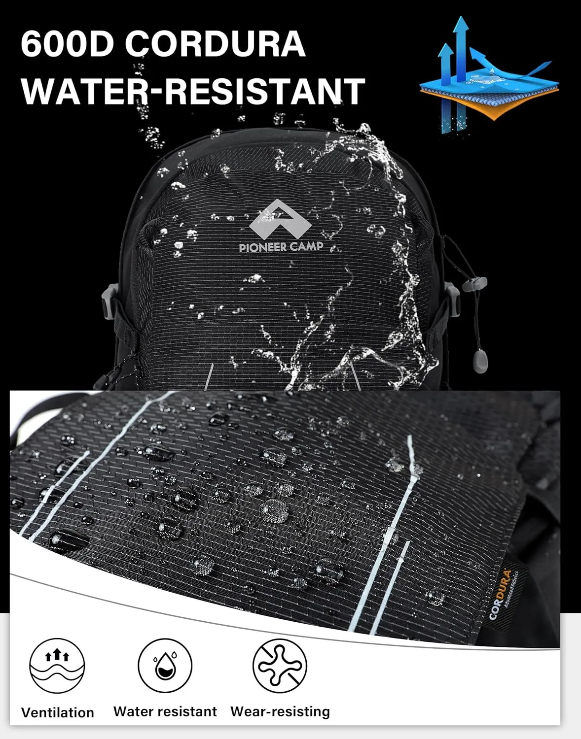 Pioneer Camp Hiking Backpack 22L Small Hiking Hydration Gear Lightweight Camping Backpack Travel Daypack for Women Men Outdoor Bag for Biking Climbing(Black;22L)