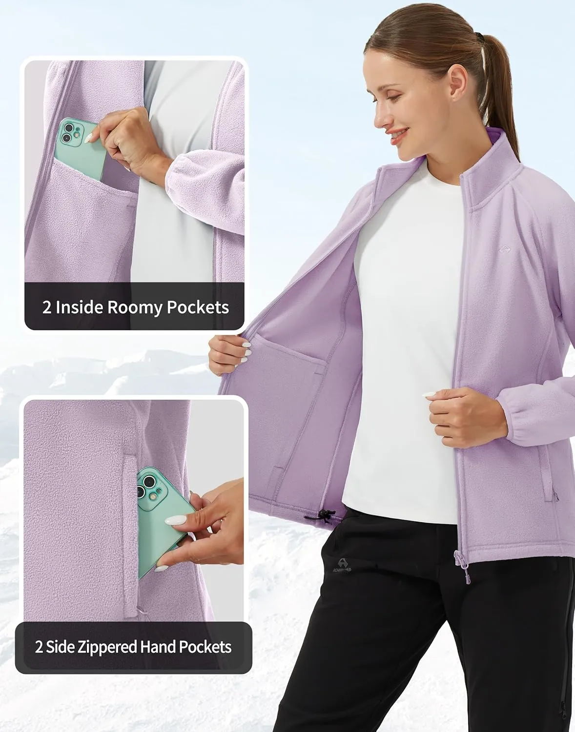 Pioneer Camp Women's Lightweight Fleece Jacket Full Zip Polar Soft Warm Winter Coat Antistatic Outwear with Zipper Pockets