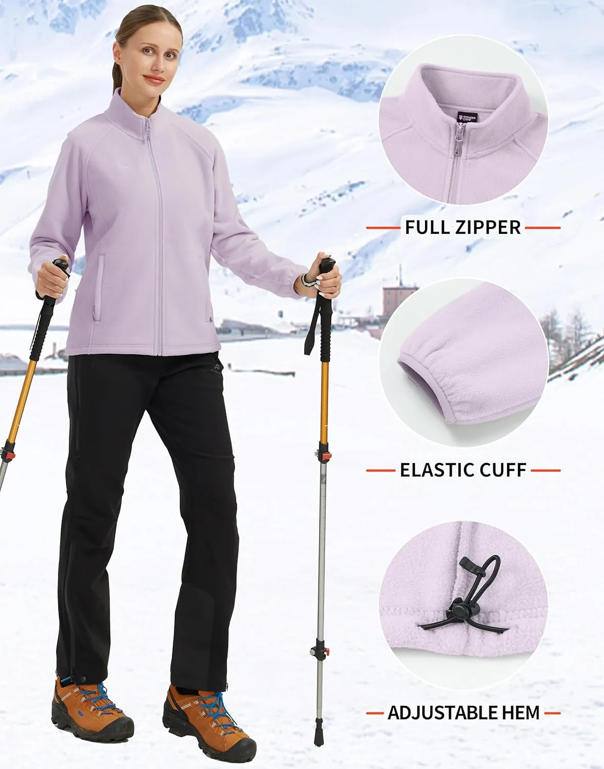 Pioneer Camp Women's Lightweight Fleece Jacket Full Zip Polar Soft Warm Winter Coat Antistatic Outwear with Zipper Pockets