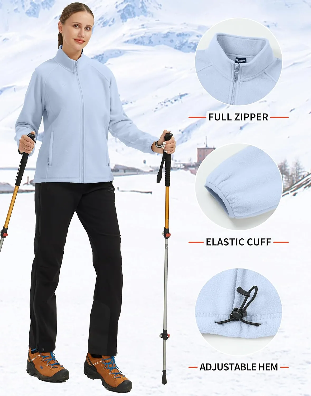 Pioneer Camp Women's Lightweight Fleece Jacket Full Zip Polar Soft Warm Winter Coat Antistatic Outwear with Zipper Pockets