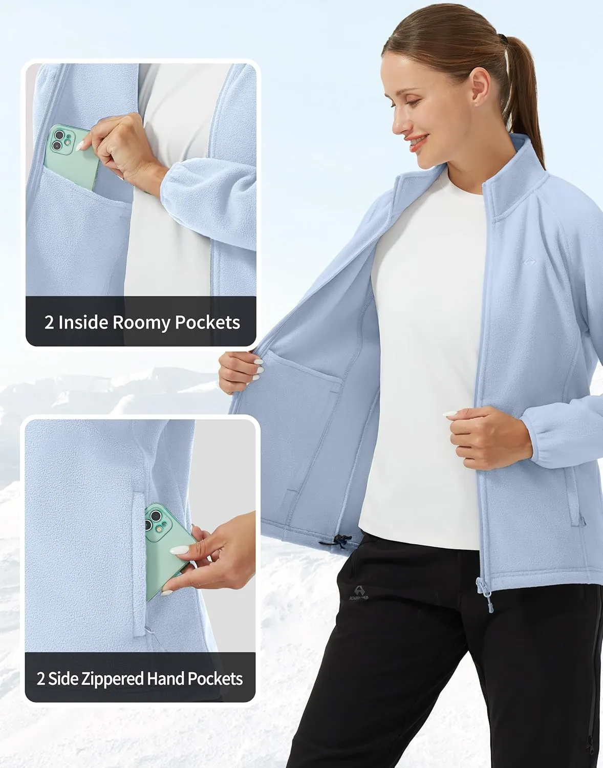 Pioneer Camp Women's Lightweight Fleece Jacket Full Zip Polar Soft Warm Winter Coat Antistatic Outwear with Zipper Pockets
