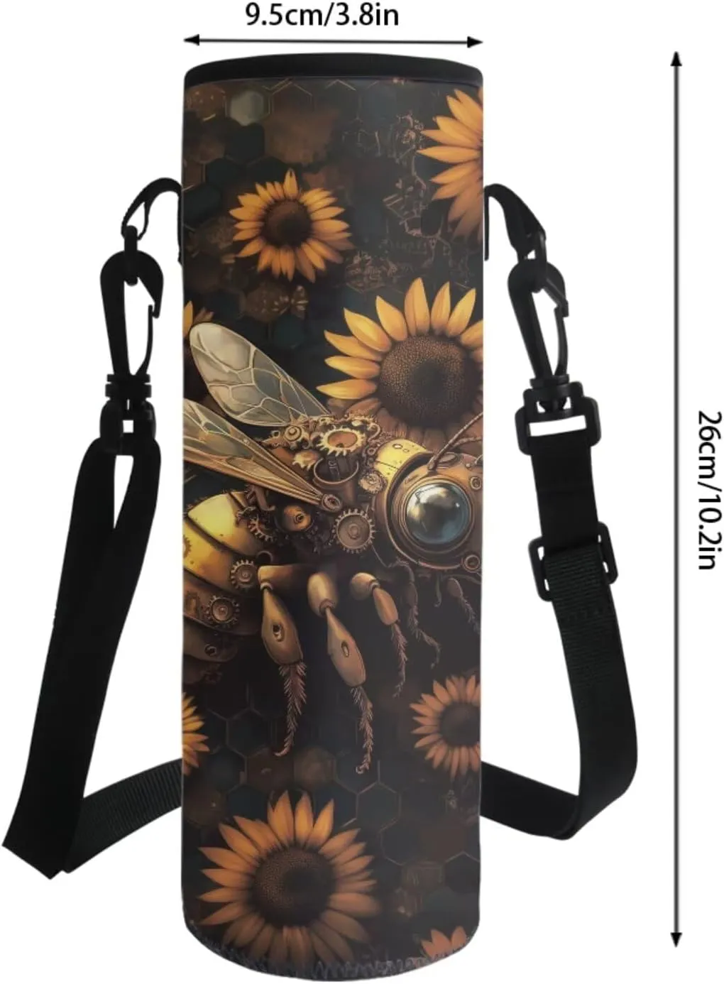 Poceacles 4 Pieces Backpack Sets for Girls Boys, Including Kawaii Rucksack Pencil Case Lunch Box Bag Bottle Sleeve for Primary Junior High School, Travel, Picnic, Sunflower Mechanical Bee