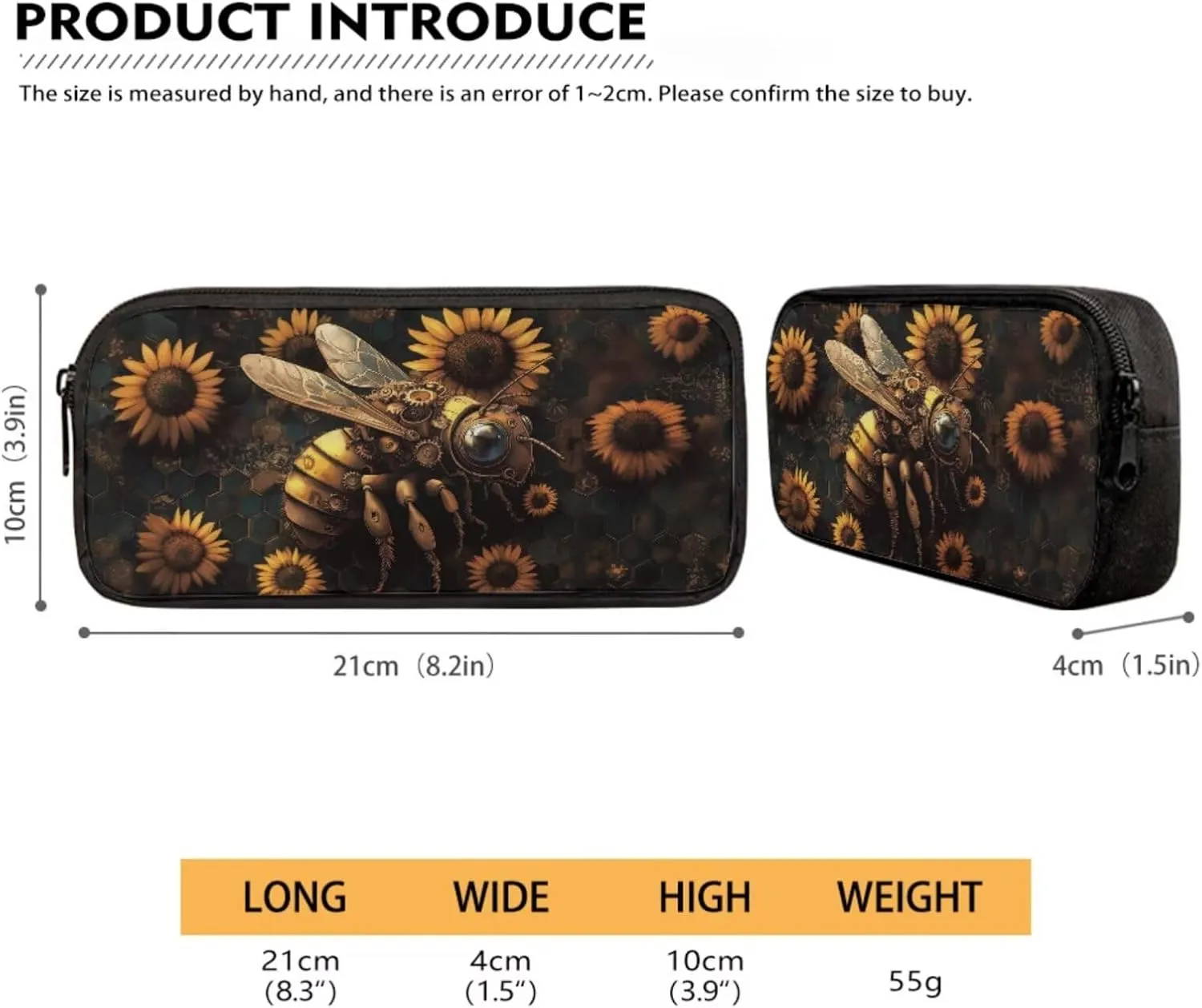 Poceacles 4 Pieces Backpack Sets for Girls Boys, Including Kawaii Rucksack Pencil Case Lunch Box Bag Bottle Sleeve for Primary Junior High School, Travel, Picnic, Sunflower Mechanical Bee