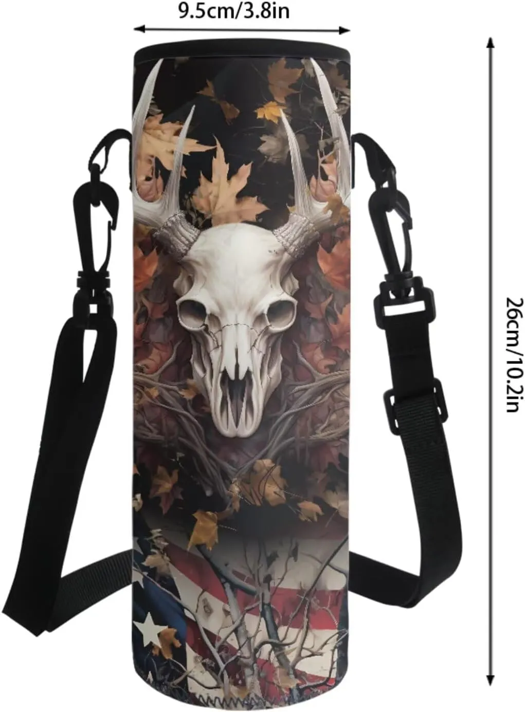 Poceacles 4 Pieces School Backpack Set with Stylish Rucksack Portable Insulated Lunch Bag Pencil Case Water Bottle Carrier for Primary Secondary School Students, Deer Skull Leaves American Flag