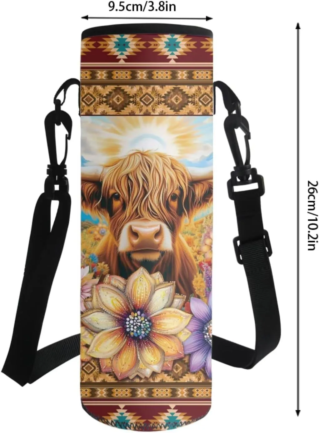 Poceacles Kids Backpack Set for School, Includes Schoolbag Insulated Lunch Bag Pencil Case Bottle Holder Bag, Elementary Primary Junior Middle School Bags Bookbag, Aztec Highland Cow Flower