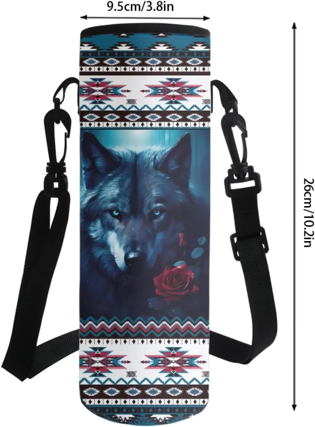 Poceacles Kids Backpack Set for School, Includes Schoolbag with Front Pocket, Insulated Lunch Bag, Pencil Case, Water Bottle Holder for Girls Boys, Fits 14 Inches Laptop, Aztec Wolf Rose
