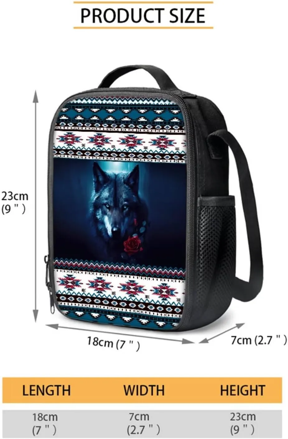 Poceacles Kids Backpack Set for School, Includes Schoolbag with Front Pocket, Insulated Lunch Bag, Pencil Case, Water Bottle Holder for Girls Boys, Fits 14 Inches Laptop, Aztec Wolf Rose