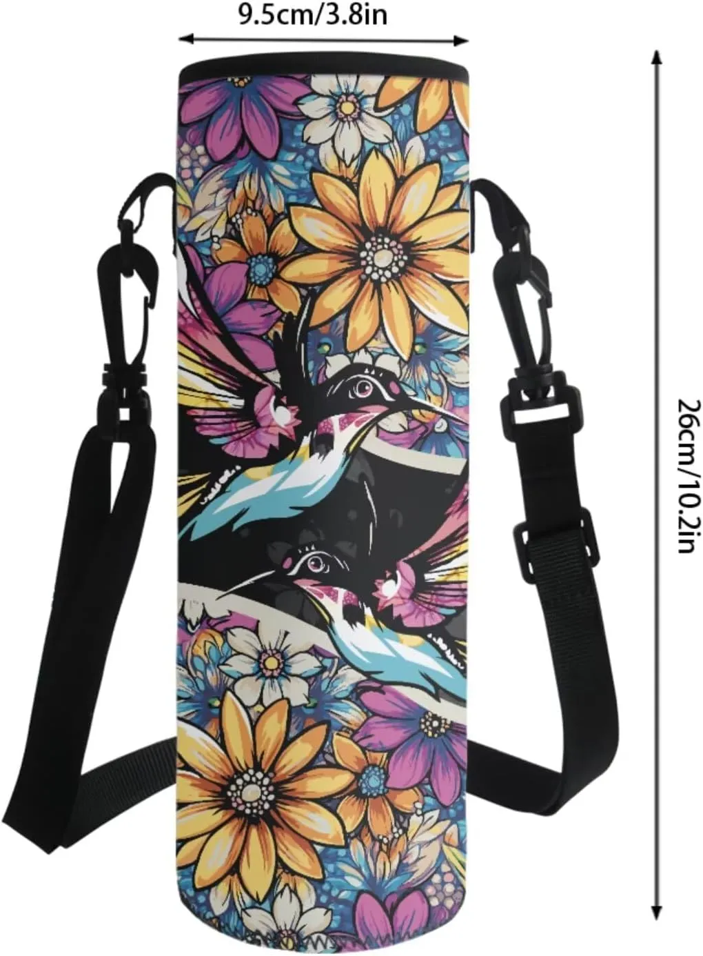 Poceacles Kids Bookbag Set 4-Piece Set for Kids, School Backpack with Insulated Lunchbag Pencil Case Water Bottle Holder for Primary School Children, Fits 14" Laptop, Boho Hummingbird Flower