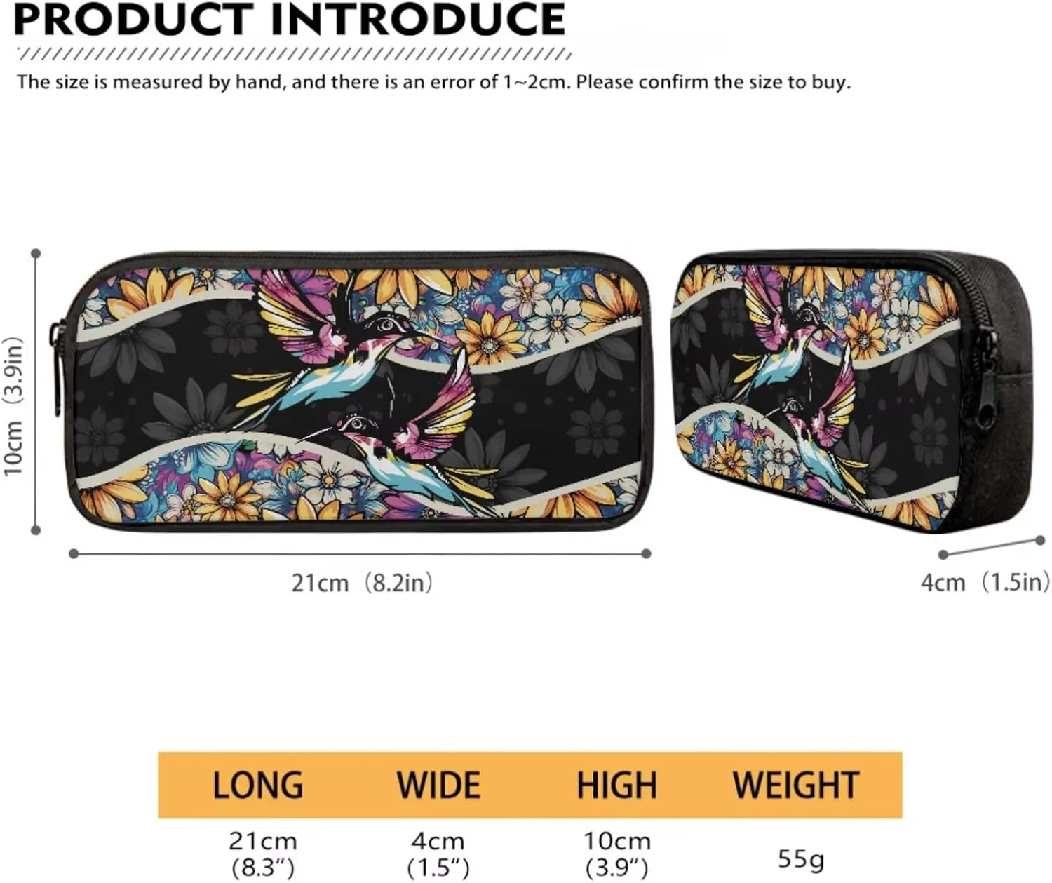 Poceacles Kids Bookbag Set 4-Piece Set for Kids, School Backpack with Insulated Lunchbag Pencil Case Water Bottle Holder for Primary School Children, Fits 14" Laptop, Boho Hummingbird Flower