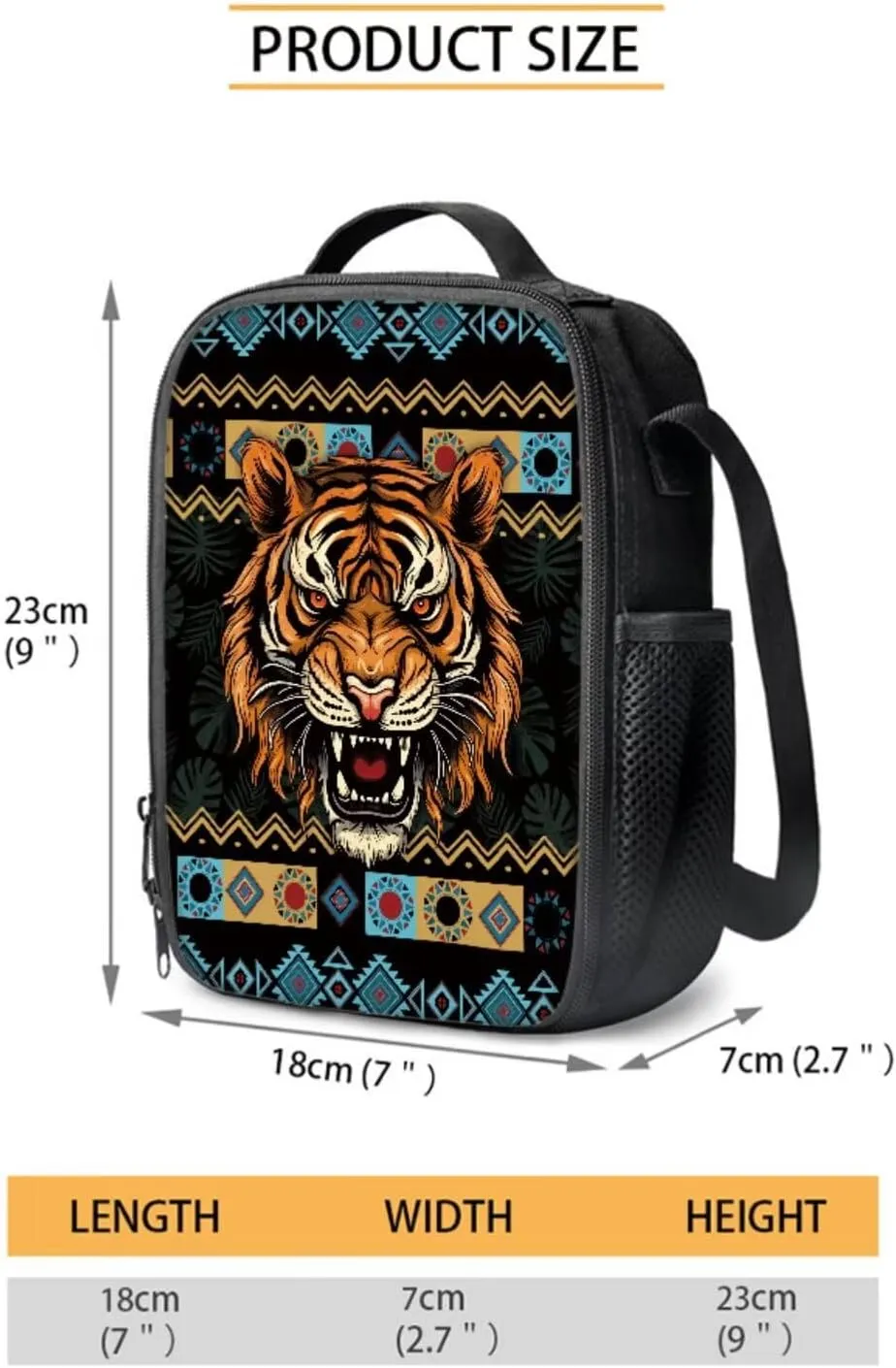 Poceacles Kids School Backpack 4 Piece Set with Lunchbag Pencil Case Water Bottle Carrier Teens Boys Girls Rucksack Book Bag School Supplies Essentials for Primary Secondary Students, Aztec Tiger