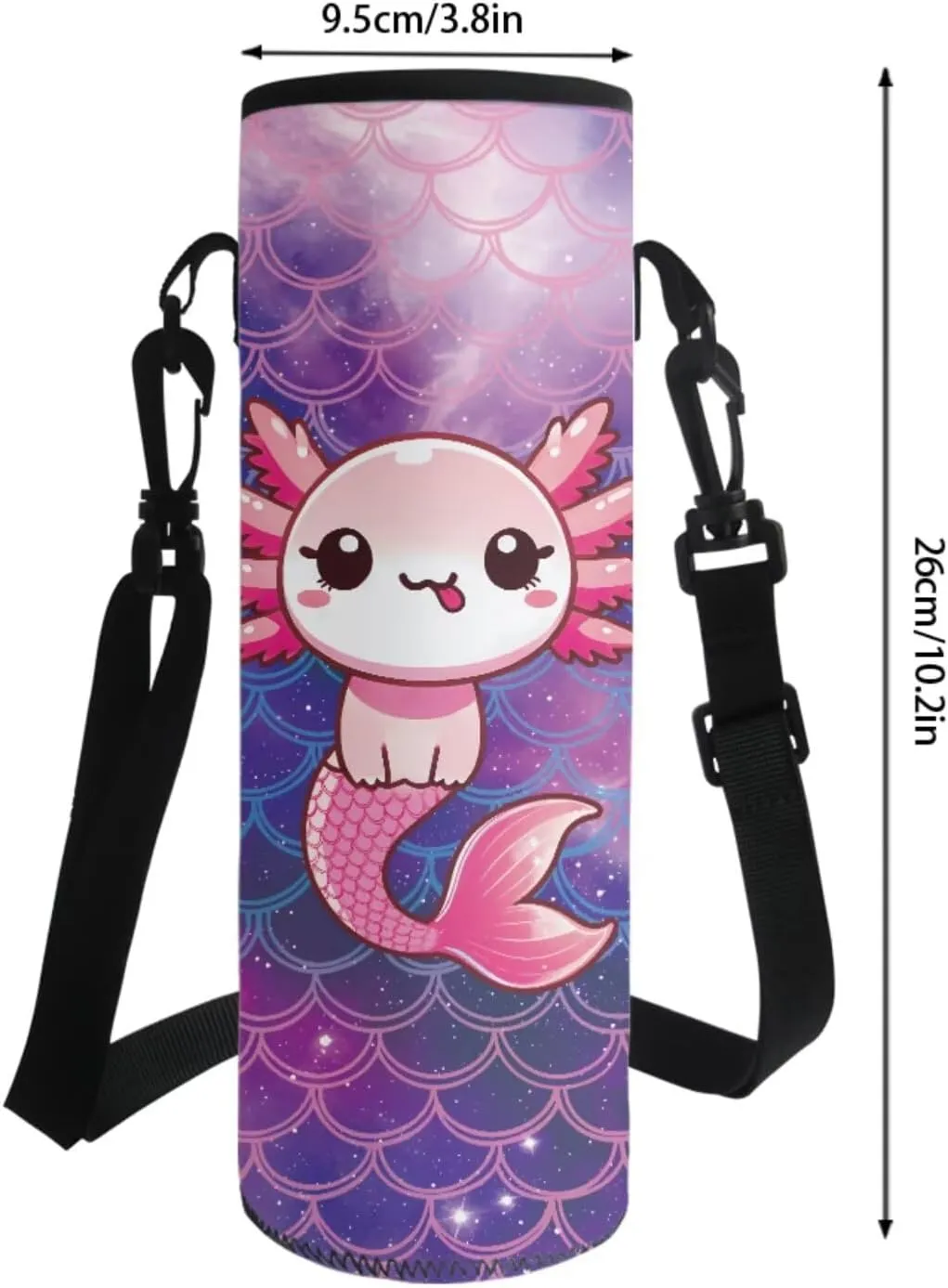 Poceacles School Backpack Set 4 Pieces Kids School Bag Set with Lunchbag Pencil Case Water Bottle Sleeve Comfortable Rucksack Fits 14 Inch Laptop, Cute Axolotl Mermaid Scale Violet Star