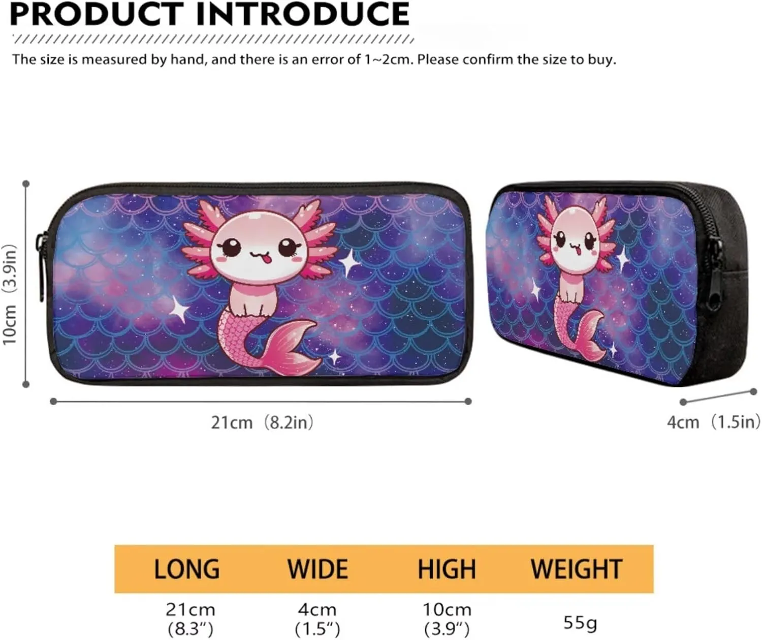 Poceacles School Backpack Set 4 Pieces Kids School Bag Set with Lunchbag Pencil Case Water Bottle Sleeve Comfortable Rucksack Fits 14 Inch Laptop, Cute Axolotl Mermaid Scale Violet Star