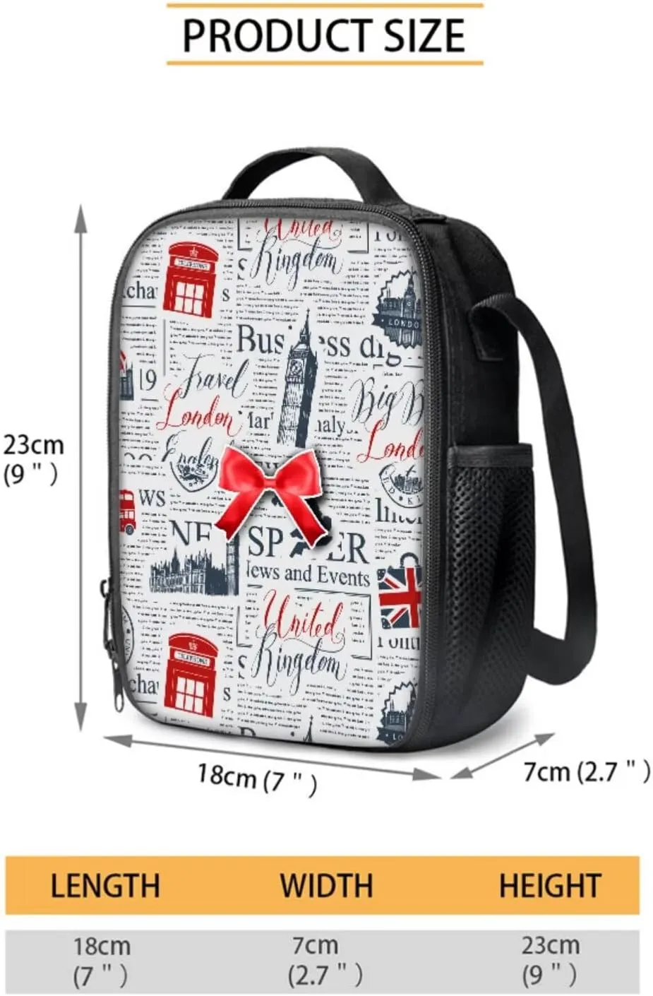 Poceacles School Backpack Set for Kids, 4-Piece Set with School Bag, Insulated Lunch Bag, Bottle Pouch, Stationery Organizer, London Elizabeth Tower Big Ben British Flag Newspaper Print