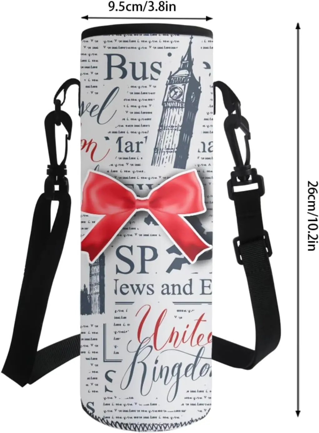 Poceacles School Backpack Set for Kids, 4-Piece Set with School Bag, Insulated Lunch Bag, Bottle Pouch, Stationery Organizer, London Elizabeth Tower Big Ben British Flag Newspaper Print