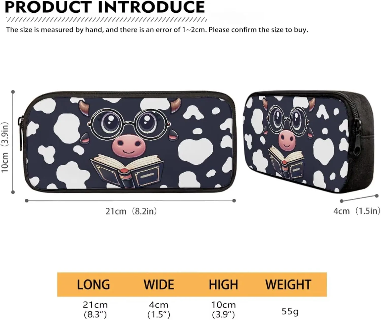 Poceacles School Bag for Girls Boys, 4 Pcs Backpack Schoolbag Book Bag Lightweight Rucksack with Lunch Bag Pencil Case Water Bottle Carrier for School Day Trips Vacation, Book Cow Print