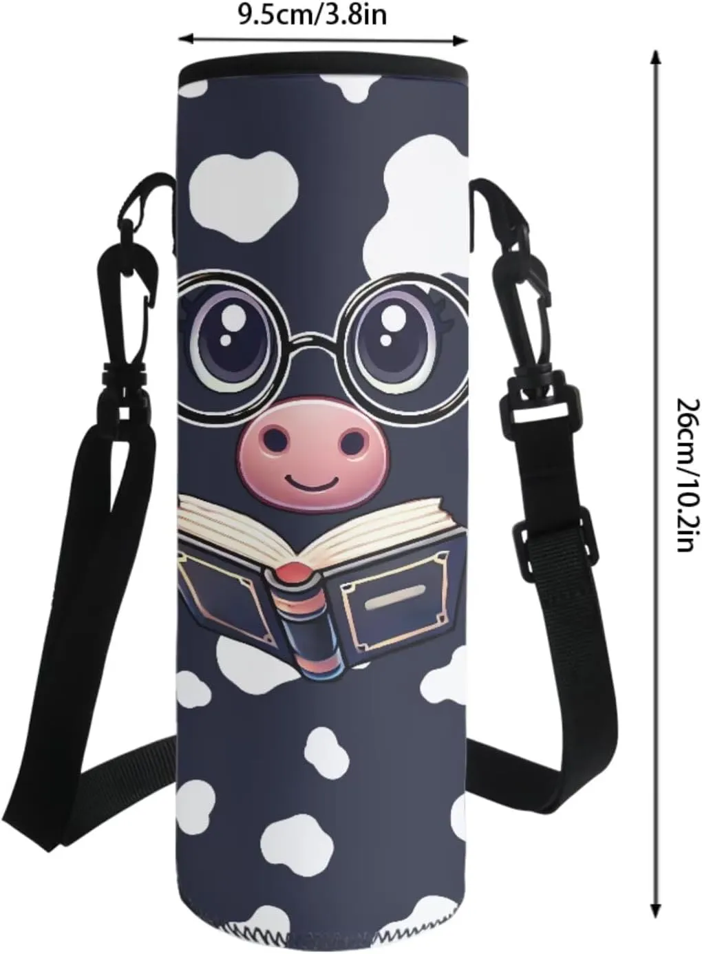 Poceacles School Bag for Girls Boys, 4 Pcs Backpack Schoolbag Book Bag Lightweight Rucksack with Lunch Bag Pencil Case Water Bottle Carrier for School Day Trips Vacation, Book Cow Print