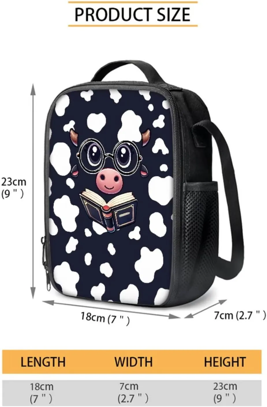 Poceacles School Bag for Girls Boys, 4 Pcs Backpack Schoolbag Book Bag Lightweight Rucksack with Lunch Bag Pencil Case Water Bottle Carrier for School Day Trips Vacation, Book Cow Print