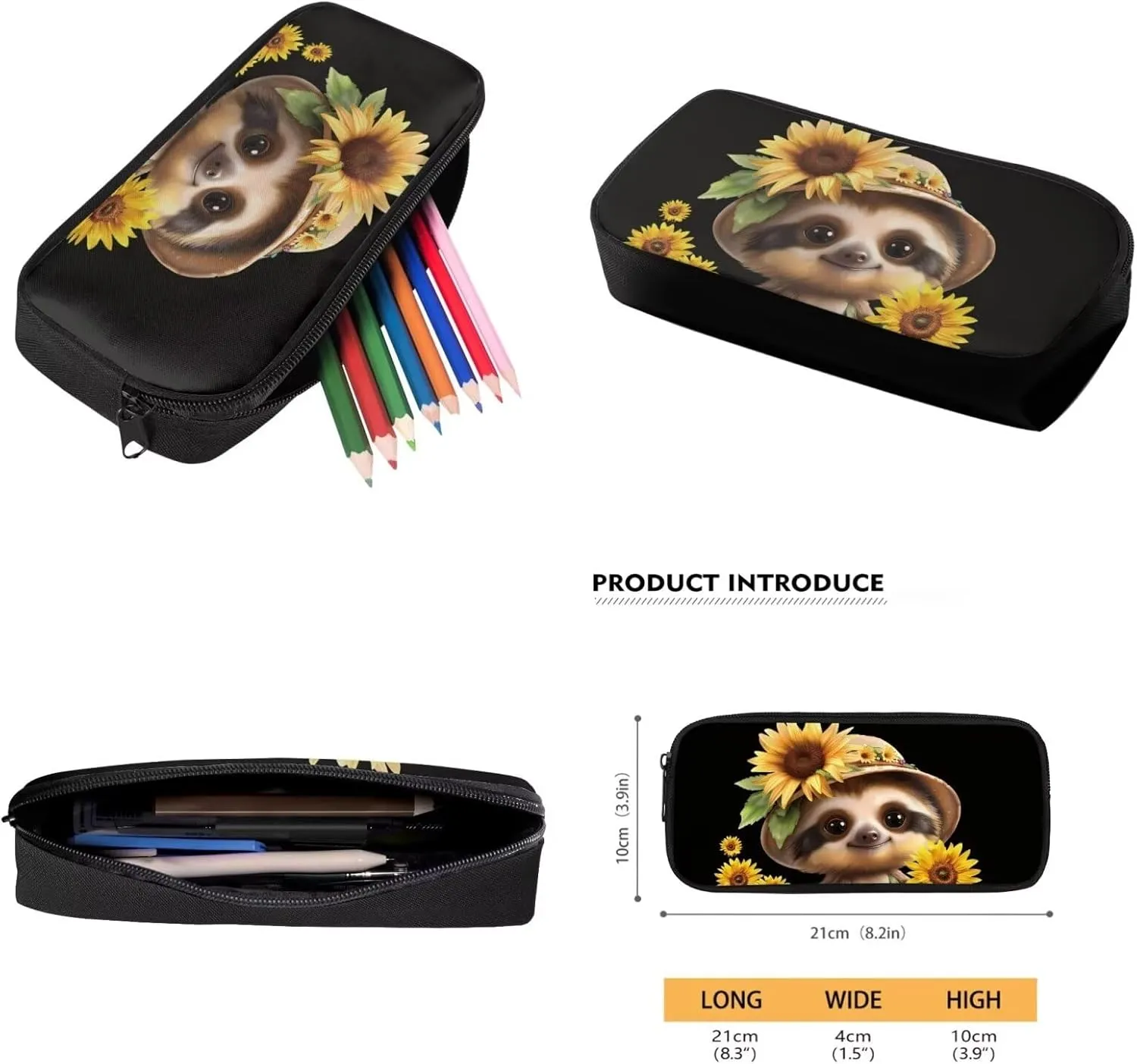 Poceacles Sloth Sunflower Print Backpack for School Girls with Lunch Box Cute Bookbag for School Kids Book Bag Elementary Middle School Back Pack 1st 2nd 3rd 4th 5th Grade Student
