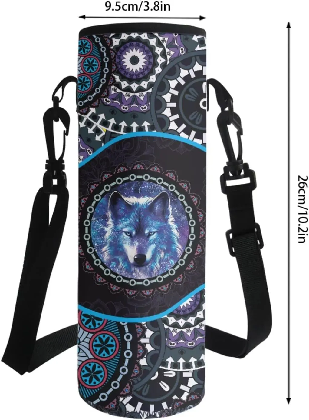 Poceacles Student Backpack Set for School Travel, 4-Piece Sets Including Lightweight Rucksack with Adjustable Shoulder Straps, Lunch Bag, Pencil Case, Bottle Bag, Boho Wolf Blue Violet