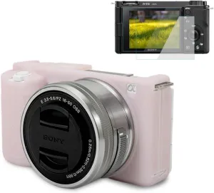 Pocoukate Case for Sony ZV-E10 Vlog Camera, Soft Silicone Protective Cover Skin with ZVE10 Screen Protector Accessories for Sony Alpha ZVE10 / ILCZV-E10L Camera Silicone Case - Jelly-Pink
