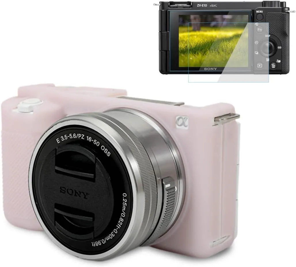 Pocoukate Case for Sony ZV-E10 Vlog Camera, Soft Silicone Protective Cover Skin with ZVE10 Screen Protector Accessories for Sony Alpha ZVE10 / ILCZV-E10L Camera Silicone Case - Jelly-Pink