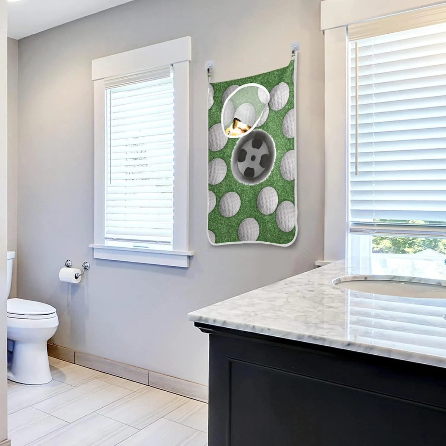 Poeticcity White Golf Balls on Green Missed Target Hanging Laundry Hamper Bag, Dirty Clothes Bag Over The Door, Wall Cloth Basket with Hooks Storage Closet for Bathroom Bedroom