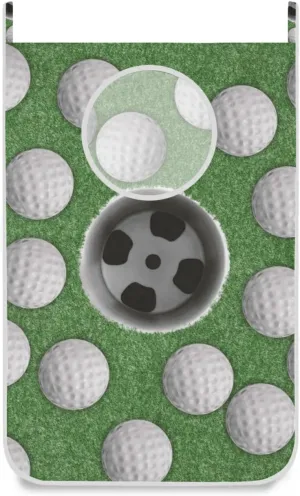Poeticcity White Golf Balls on Green Missed Target Hanging Laundry Hamper Bag, Dirty Clothes Bag Over The Door, Wall Cloth Basket with Hooks Storage Closet for Bathroom Bedroom