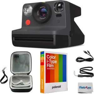 Polaroid Now 2nd Generation I-Type Instant Film Camera - Black (9095) Bundle with Polaroid Color Film for I-Type (6000), Protective Carrying Case