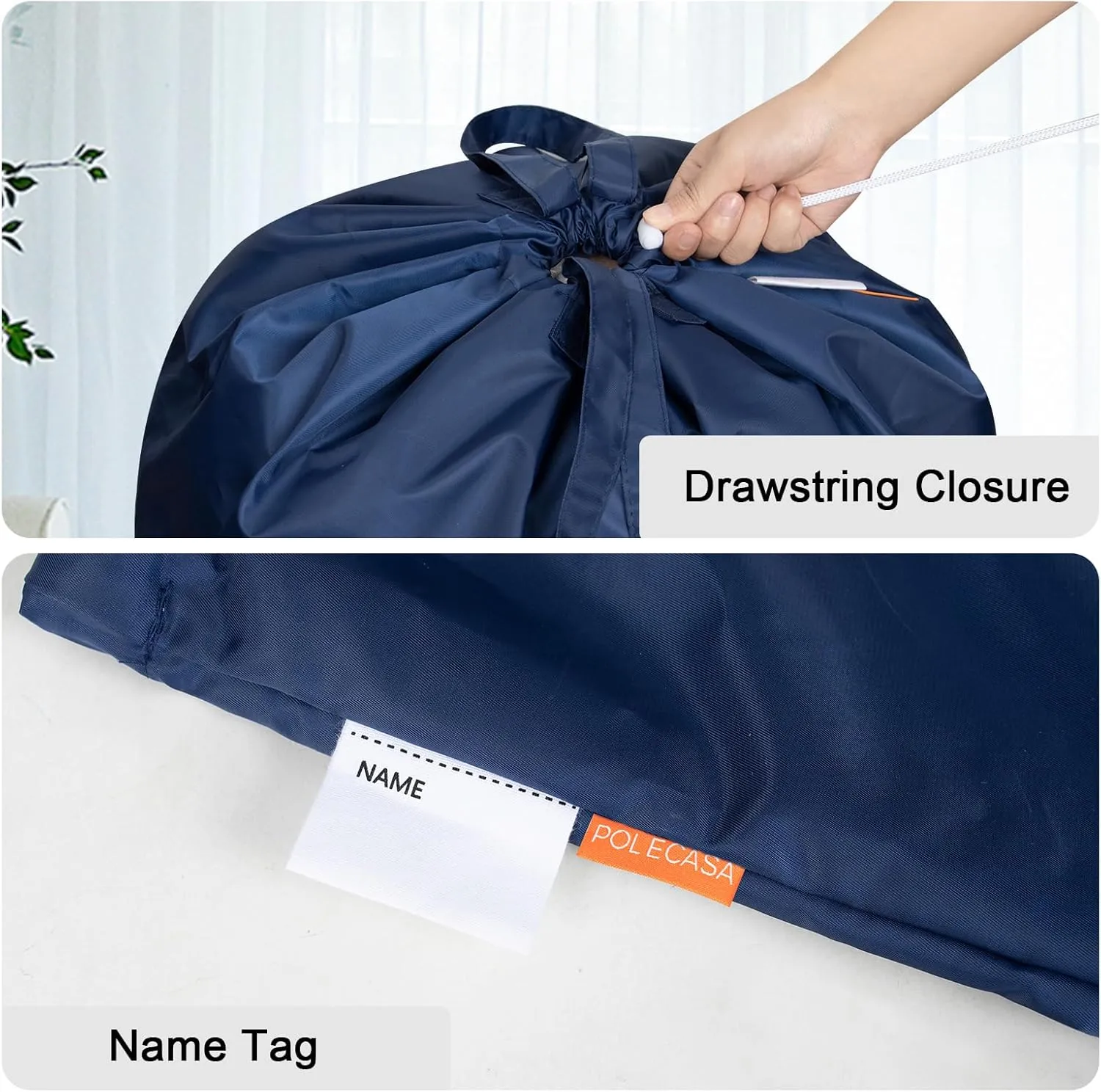 Polecasa Extra Large Heavy Duty Laundry Bag with 130gsm Tear Resistant Fabric and Handles, Easy to Carry Dirty Clothes Drawstring Bag,Perfect for College Dorm, Travel, 2 Pack 28”x36”, Navy