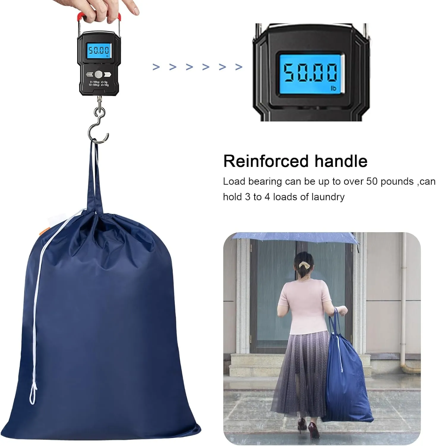Polecasa Extra Large Heavy Duty Laundry Bag with 130gsm Tear Resistant Fabric and Handles, Easy to Carry Dirty Clothes Drawstring Bag,Perfect for College Dorm, Travel, 2 Pack 28”x36”, Navy