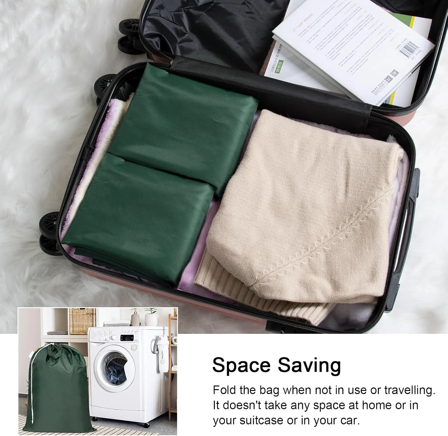 Polecasa Extra Large Heavy Duty Laundry Bag with 130gsm Tear Resistant Fabric and Handles, Easy to Carry Durable Dirty Clothes Drawstring Bag, Perfect for College Dorm,Travel, 2 Pack 28”x36”,Green