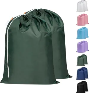 Polecasa Extra Large Heavy Duty Laundry Bag with 130gsm Tear Resistant Fabric and Handles, Easy to Carry Durable Dirty Clothes Drawstring Bag, Perfect for College Dorm,Travel, 2 Pack 28”x36”,Green