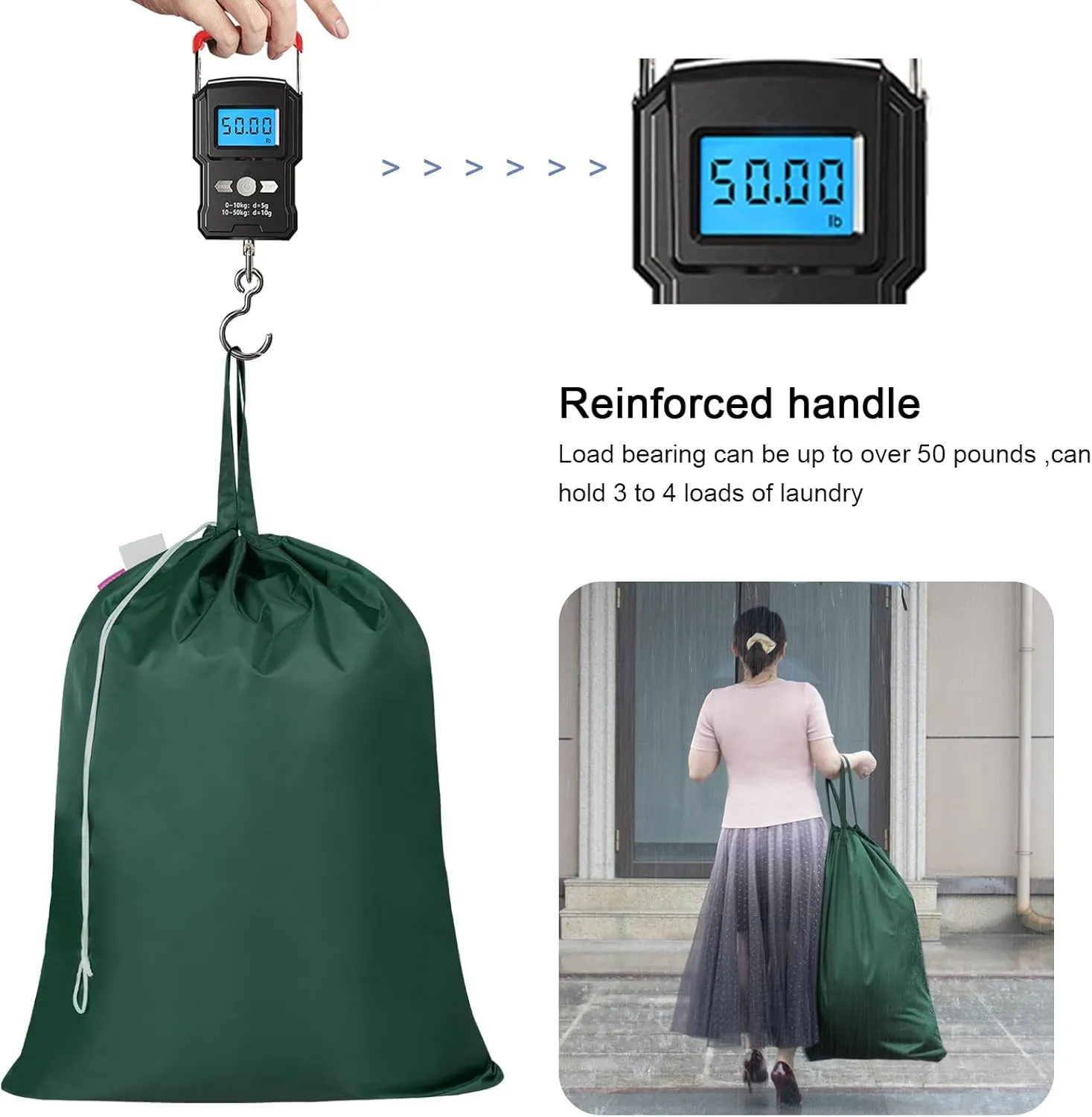 Polecasa Extra Large Heavy Duty Laundry Bag with 130gsm Tear Resistant Fabric and Handles, Easy to Carry Durable Dirty Clothes Drawstring Bag, Perfect for College Dorm,Travel, 2 Pack 28”x36”,Green