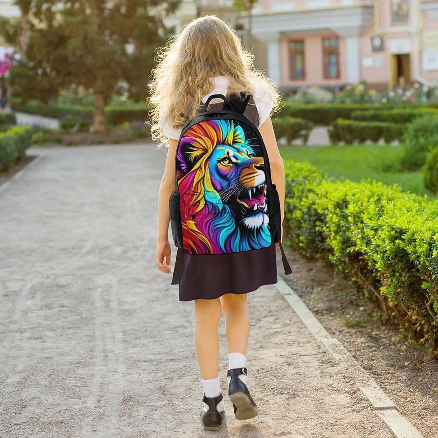 Polyester Daypack Bookbag for Gym Business Bicycle - Large Capacity Multipurpose Anti-Theft Carry On Bag, Cool Lion In The Universe Surreal Style Splatter Art Travel Hiking Daypack
