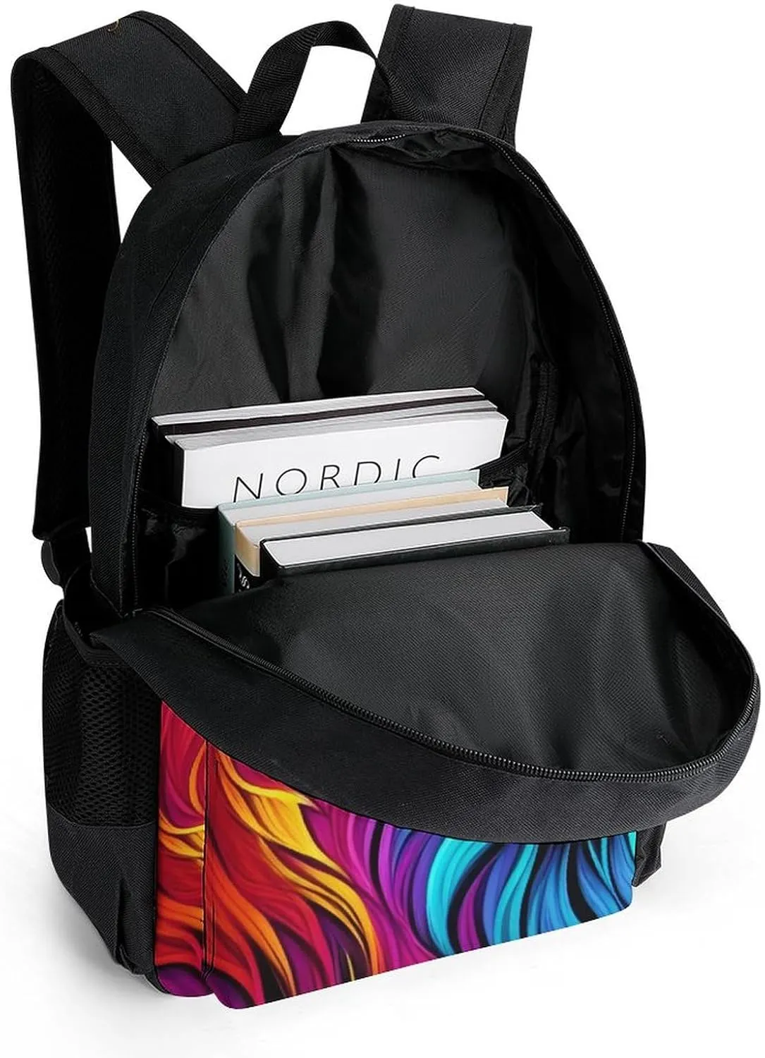 Polyester Daypack Bookbag for Gym Business Bicycle - Large Capacity Multipurpose Anti-Theft Carry On Bag, Cool Lion In The Universe Surreal Style Splatter Art Travel Hiking Daypack