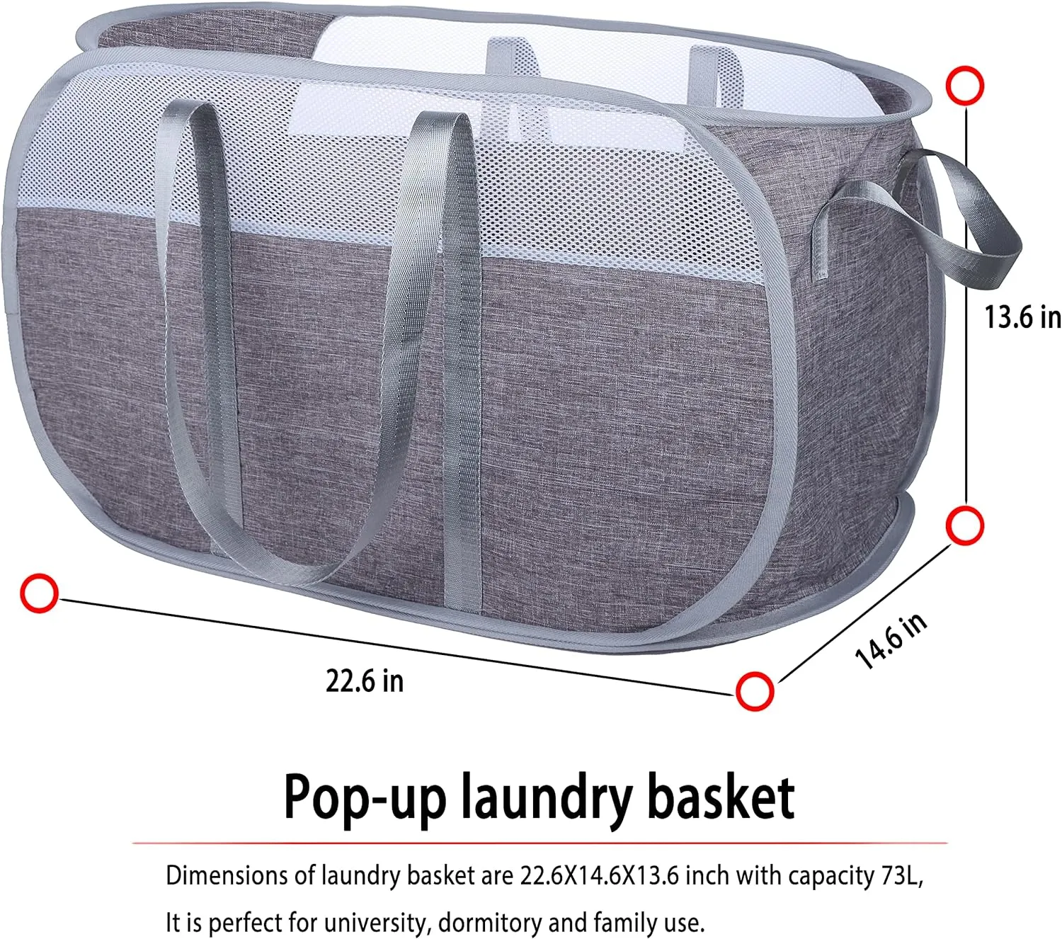 Pop Up Laundry Hamper，with Durable Handles collapsible laundry basket，Easy to Open and Fold for college Dorm,kids room，travel (2 gray)…