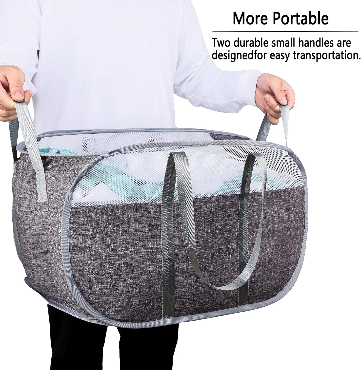 Pop Up Laundry Hamper，with Durable Handles collapsible laundry basket，Easy to Open and Fold for college Dorm,kids room，travel (2 gray)…