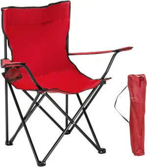 Portable Camping Chairs for Adults, Small Outdoor Lightweight Folding Chair with Cup Holder with Carrying Bag, Compact, Durable - Ideal for Hiking, Backpacking, Beach, and Picnics, Red