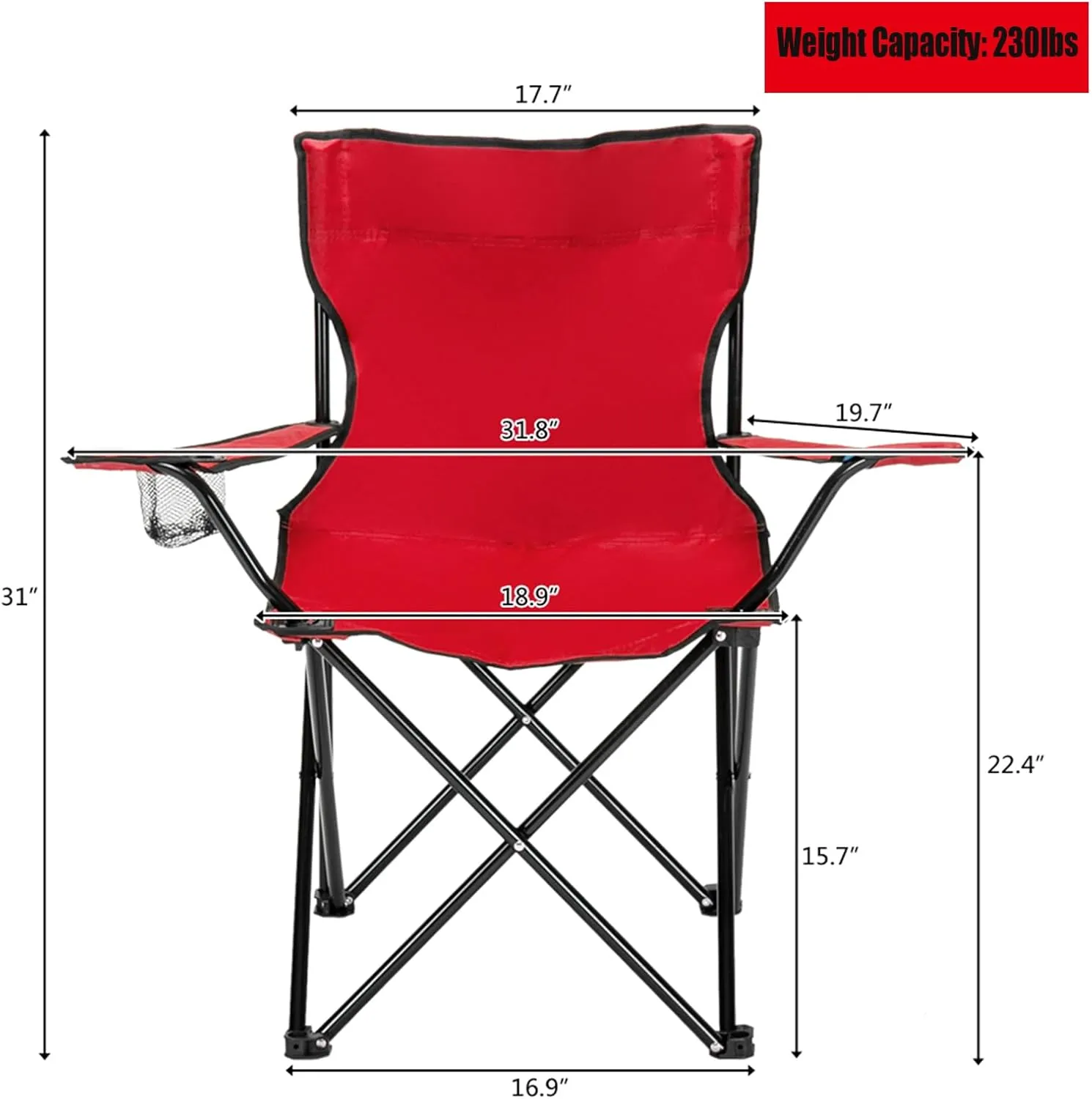 Portable Camping Chairs for Adults, Small Outdoor Lightweight Folding Chair with Cup Holder with Carrying Bag, Compact, Durable - Ideal for Hiking, Backpacking, Beach, and Picnics, Red