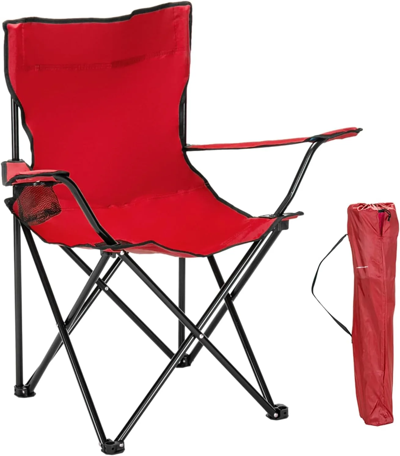 Portable Camping Chairs for Adults, Small Outdoor Lightweight Folding Chair with Cup Holder with Carrying Bag, Compact, Durable - Ideal for Hiking, Backpacking, Beach, and Picnics, Red