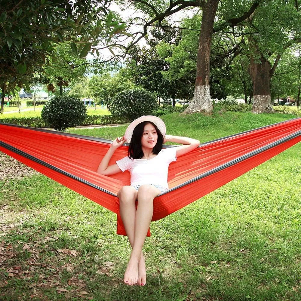 Portable Camping Hammock with Tree Straps, Lightweight Nylon Taffeta Hanging Bed, Easy Installation, Strong 200kg Capacity, Durable and Breathable for Outdoor Travel (Grey red)