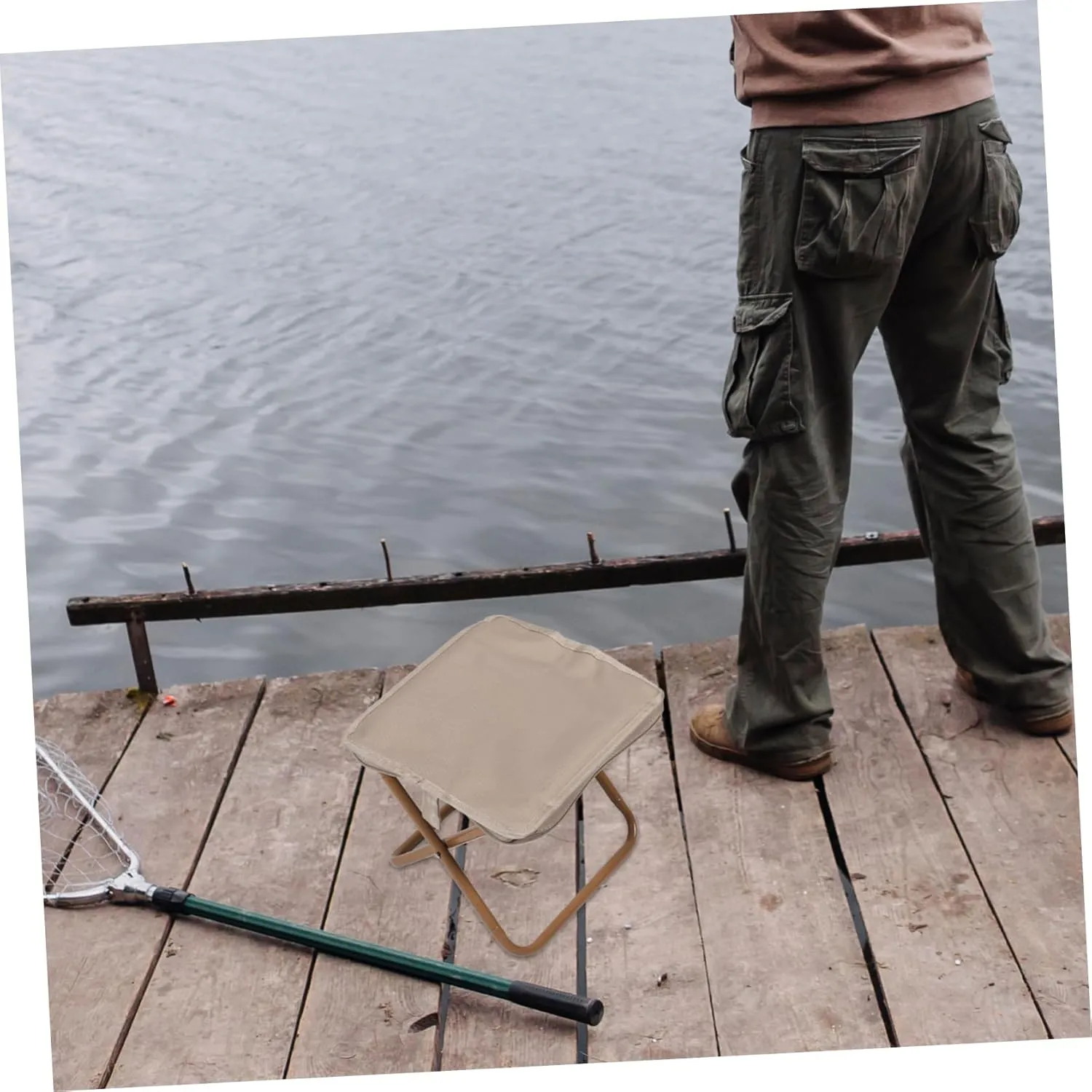 Portable Folding Camping Stool Lightweight Khaki Step Stool Zipper Bag for BBQ Fishing Sports Events and Picnics Oxford Material -Skid Design Easy to Carry